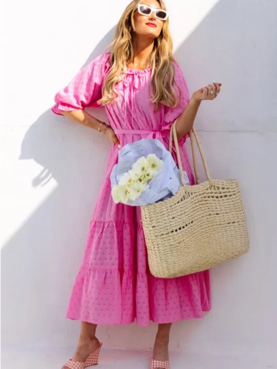 Ivy City Co Dresses & Skirts - Ivy City Co Pink Gigi Tiered Eyelet Midi Dress w Matching Toddler Dress (3T) NEW